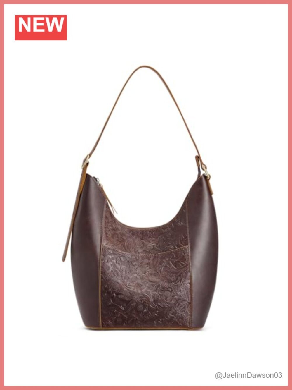 Genuine Leather Hobo Handbag with Rose Pattern Adjustable Strap